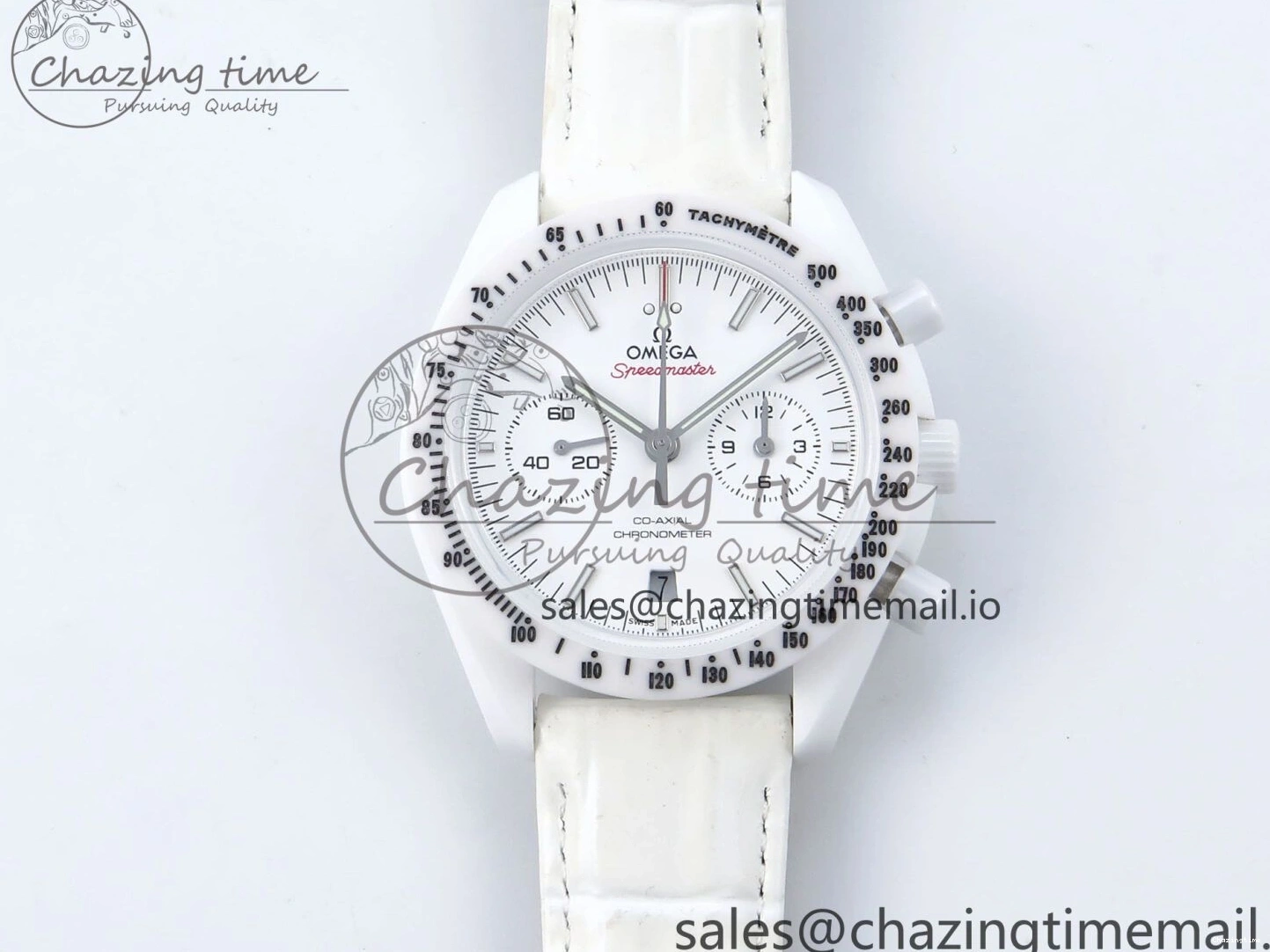 0522 Speedmaster White Side Of The Moon N1F 1:1 Best Edition White Dial White Ceramic on White Leather Strap A GoAnywhere 7694